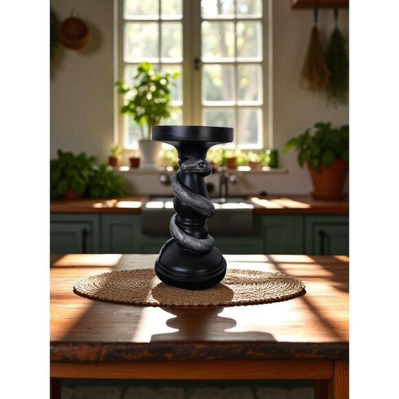 Black Snake Candle Holder Decorative Gothic Serpent Statue Home Decor Table Top - Picture 6 of 10